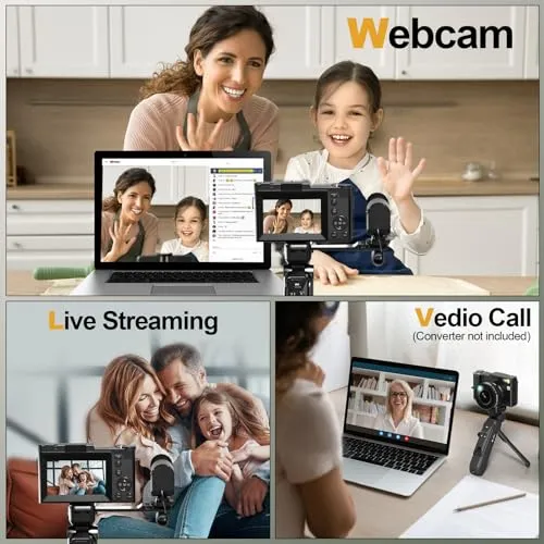 4K Digital Camera with Creator Accessory Kit, 48MP Video/Vlogging Camera for Vloggers, Autofocus Flip Screen Cameras for Photography,Tripod Grip, Wide-Angle & Macro Lens, Mic, Batteries-V01