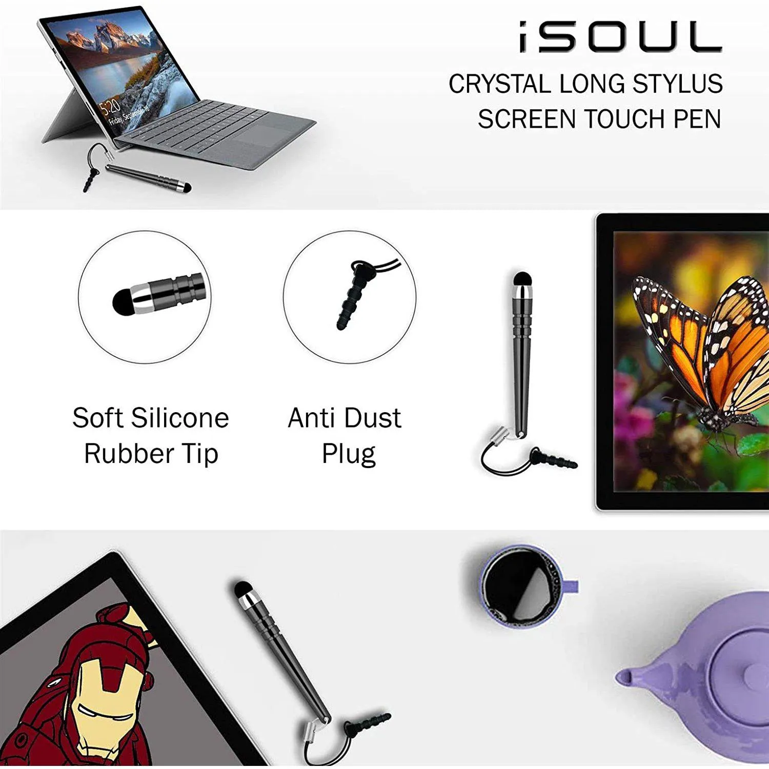 iSOUL Premium Quality 10 Pack Stylus Touch Pen With Anti-Dust Plug Cap IS-ST-984