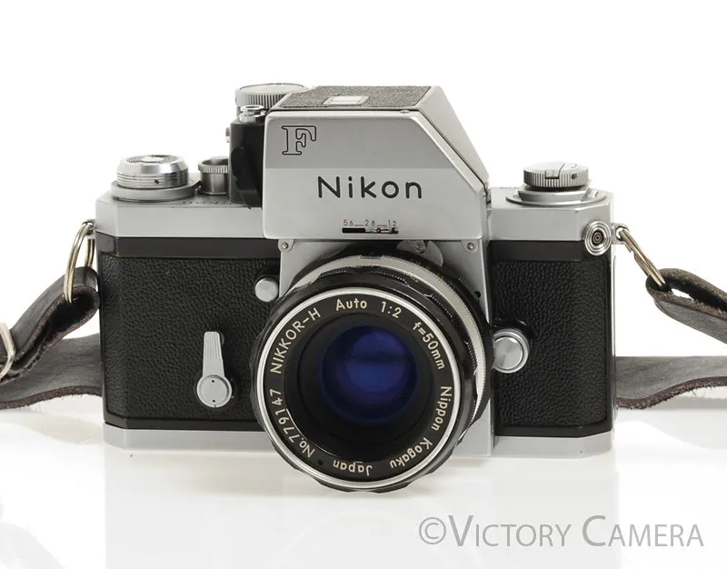 Nikon F Chrome 35mm Camera Body 50mm f2 Lens   Prism -New Seals- [EXC]