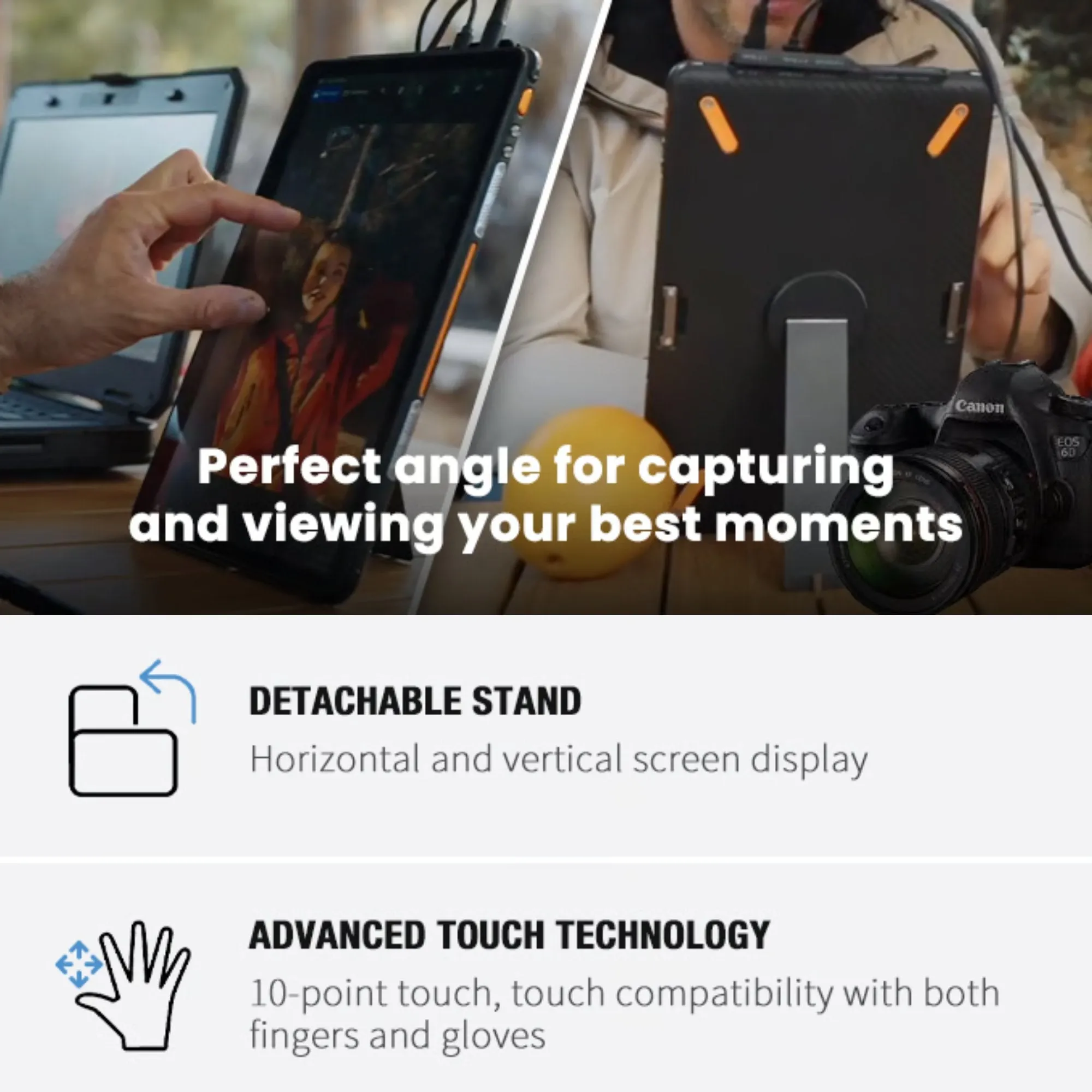 TUTT 12” Touchscreen Rugged Portable Monitor | 5000mAh Battery | Water & Drop Proof | Digital Photo Frame Mode | N1Pro 128GB SanDisk Extreme Pro 200MB/s & Reader Kit