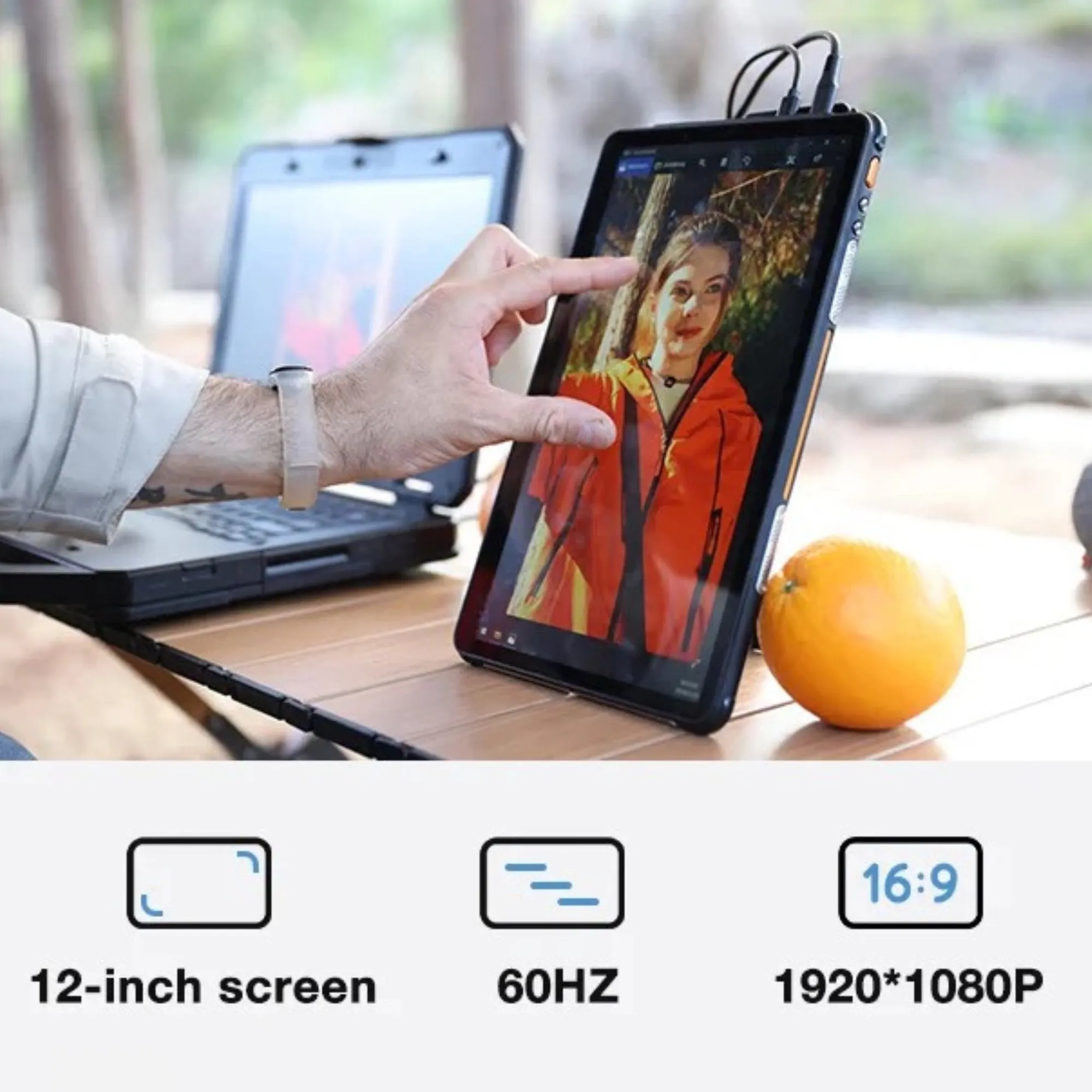 TUTT 12” Touchscreen Rugged Portable Monitor | 5000mAh Battery | Water & Drop Proof | Digital Photo Frame Mode | N1Pro 128GB SanDisk Extreme Pro 200MB/s & Reader Kit